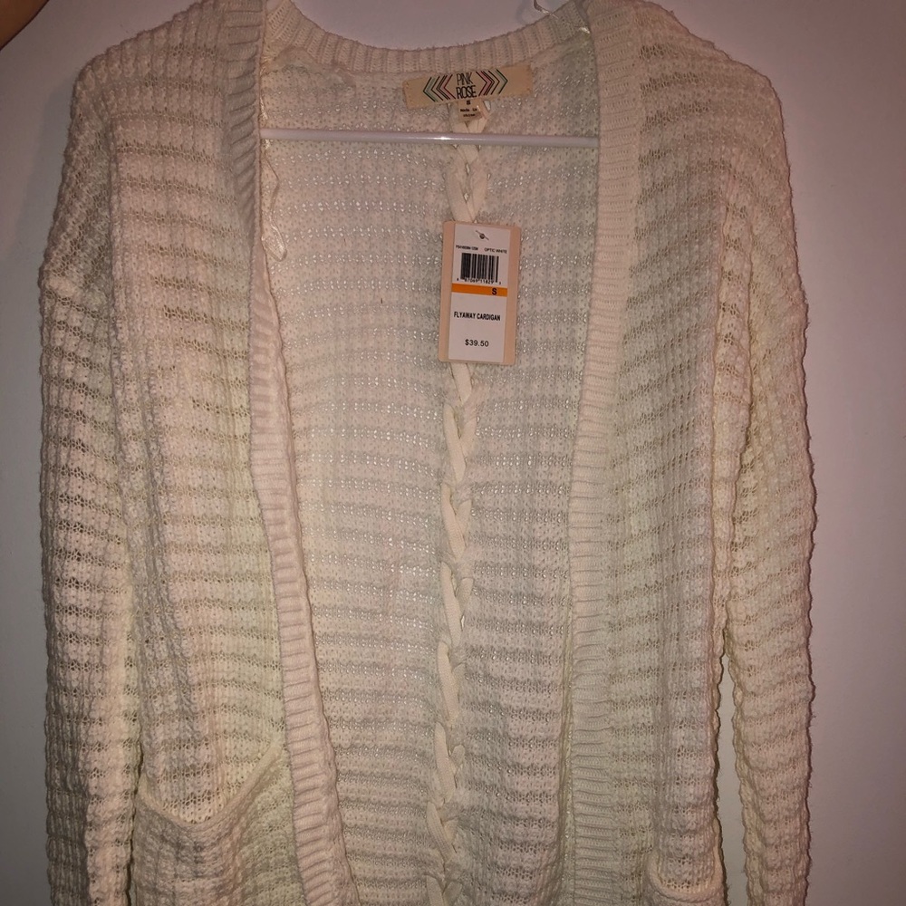 NWT PINK ROSE WHITE CARDIGAN BRAND NEW